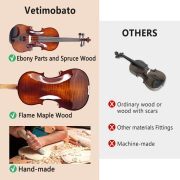 Violin 4/4 Full Set Violin for Beginners & Adults Solid Wood Fiddle with Hard Case Bow Shoulder Rest Strings Flame Maple Spruce Wood (Brown, 4/4)