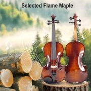 Violin 4/4 Full Set Violin for Beginners & Adults Solid Wood Fiddle with Hard Case Bow Shoulder Rest Strings Flame Maple Spruce Wood (Brown, 4/4)