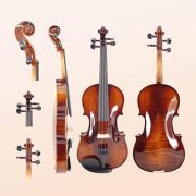 Violin 4/4 Full Set Violin for Beginners & Adults Solid Wood Fiddle with Hard Case Bow Shoulder Rest Strings Flame Maple Spruce Wood (Brown, 4/4)