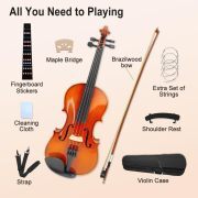 Violin 4/4 Full Set Violin for Beginners & Adults Solid Wood Fiddle with Hard Case Bow Shoulder Rest Strings Flame Maple Spruce Wood (Brown, 4/4)