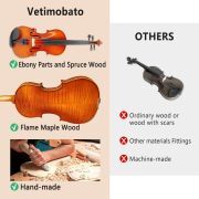Violin 4/4 Full Set Violin for Beginners & Adults Solid Wood Fiddle with Hard Case Bow Shoulder Rest Strings Flame Maple Spruce Wood (Brown, 4/4)