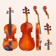 Violin 4/4 Full Set Violin for Beginners & Adults Solid Wood Fiddle with Hard Case Bow Shoulder Rest Strings Flame Maple Spruce Wood (Brown, 4/4)