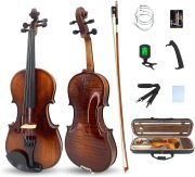 Violin 4/4 Full Set Violin for Beginners & Adults Solid Wood Fiddle with Hard Case Bow Shoulder Rest Strings Flame Maple Spruce Wood (Brown, 4/4)