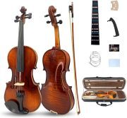 Violin 4/4 Full Set Violin for Beginners & Adults Solid Wood Fiddle with Hard Case Bow Shoulder Rest Strings Flame Maple Spruce Wood (Brown, 4/4)