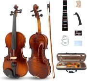 Violin 4/4 Full Set Violin for Beginners & Adults Solid Wood Fiddle with Hard Case Bow Shoulder Rest Strings Flame Maple Spruce Wood (Brown, 4/4)
