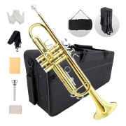 Yinfente Bb Standard Trumpet Set for Beginner Brass Student Trumpet Instrument With Hard Case Cleaning Kit White Gloves Glod