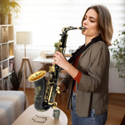 Yinfente Alto Saxophone Eb Black for Beginners Complete Saxophone Kit with Hard Case Mouthpiece Neck Strap Reeds Cleaning Kit Ideal for Students Professionals