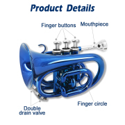 Yinfente Bb Flat Pocket Trumpet Blue Bass Trumpet For Beginner Student With Cleaning cloth Silver plated hard case White gloves