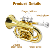 Yinfente Bb Flat Pocket Trumpet Gold Bass Trumpet For Beginner Student With Cleaning cloth Silver plated mouthpiece hard case gloves