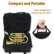 Yinfente Bb Flat Pocket Trumpet Gold Bass Trumpet For Beginner Student With Cleaning cloth Silver plated mouthpiece hard case gloves