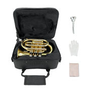 Yinfente Bb Flat Pocket Trumpet Gold Bass Trumpet For Beginner Student With Cleaning cloth Silver plated mouthpiece hard case gloves