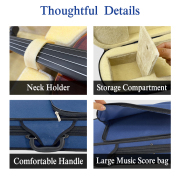 Yinfente 4/4 Full Size Violin Case Blue Nylon Waterproof Lightweight Portable Travel Carrying Bag with Plush Lining Dual Shoulder Straps Triangular Shape