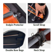 yinfente 4/4 Carbon Fiber Cello Case with Wheels Straps Strong Light Cello Box Brown Protect