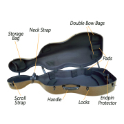 yinfente 4/4 Carbon Fiber Cello Case with Wheels Straps Strong Light Cello Box Brown Protect