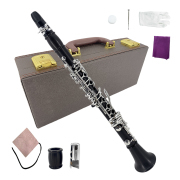Vetimobato Professional E Flat Clarinet Eb Nickel Plated Key Clarinet With White 2 Barrels Gloves Hard Case Cleaning Kit (Ebony Clarinet Eb)