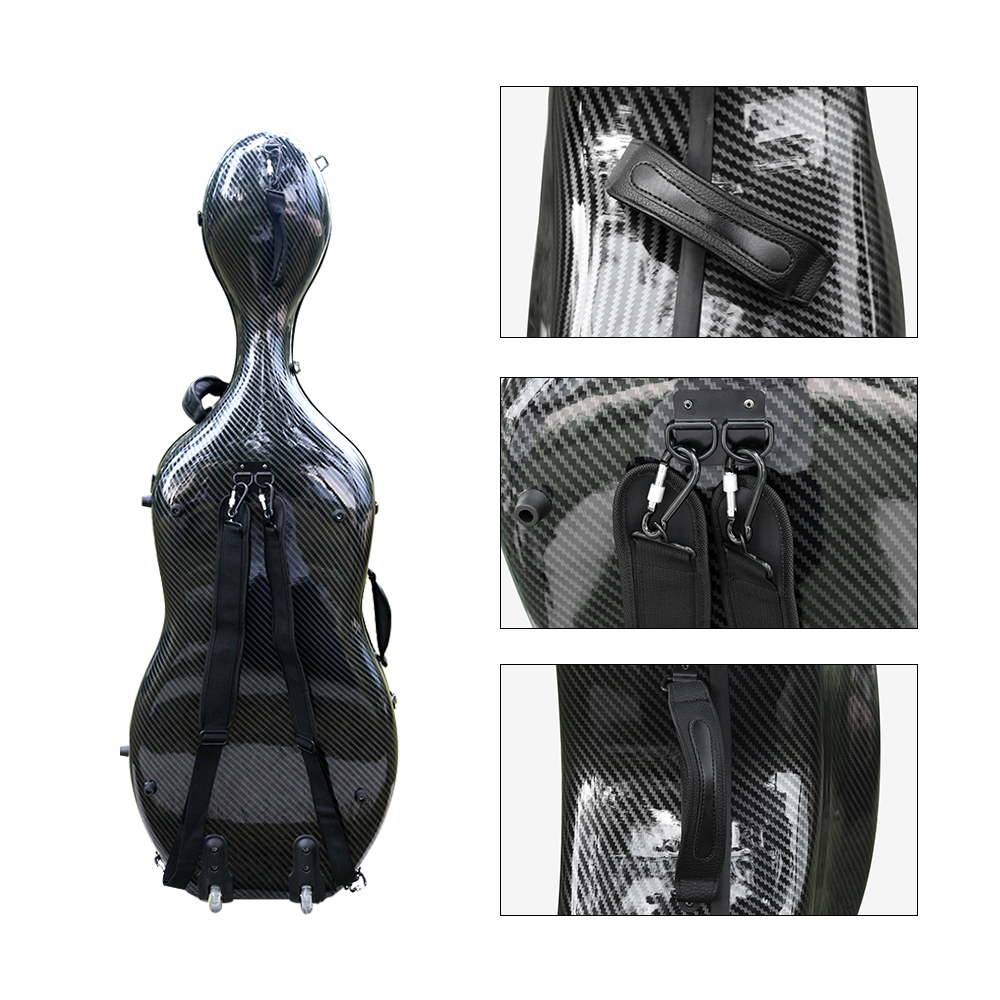 Full Size Cello Case Carbon Fiber Cello Box White Strong Light Strap Wheels Yinfente Cello Cases 