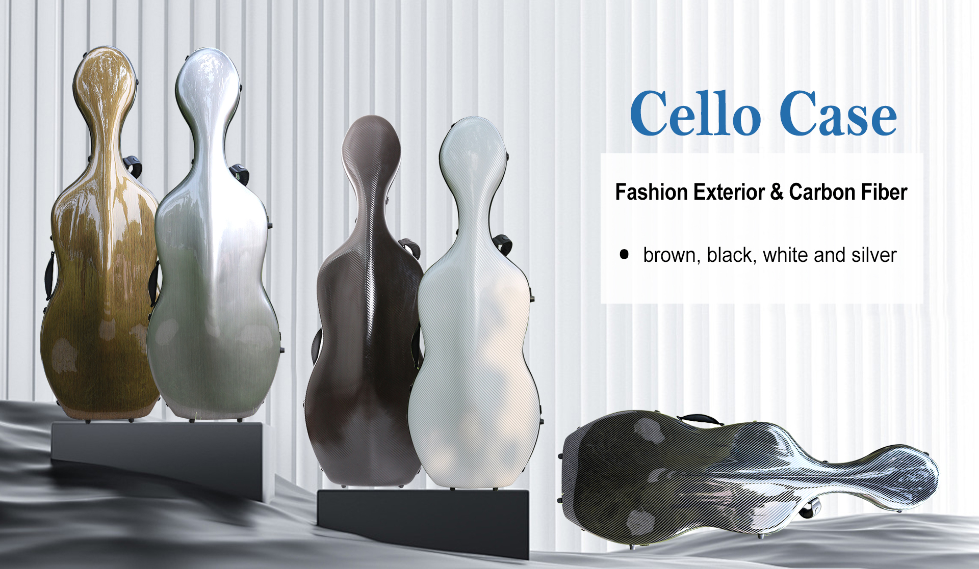 Full Size Cello Case Carbon Fiber Cello Box Silver color Strong Light Strap Wheels Yinfente Cello Cases 3.7kg