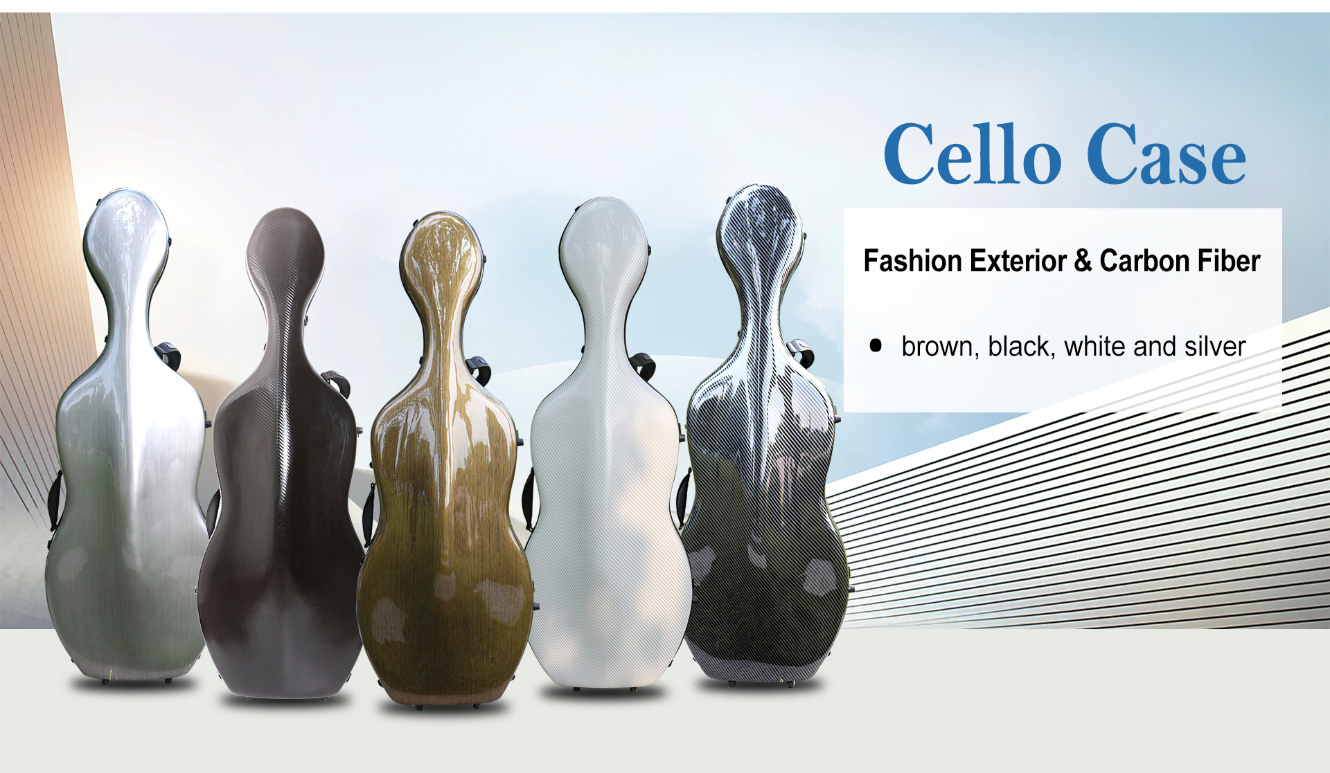 4/4Cello Case Carbon Fiber Cello Box White Strong Light Strap Wheels #US