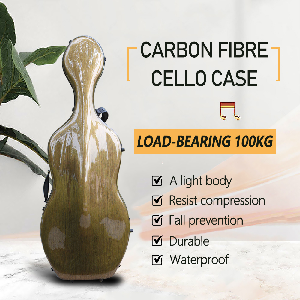 Full Size Cello Case Carbon Fiber Cello Box Brown Strong Light Strap Wheels Yinfente Cello Cases 3.7kg