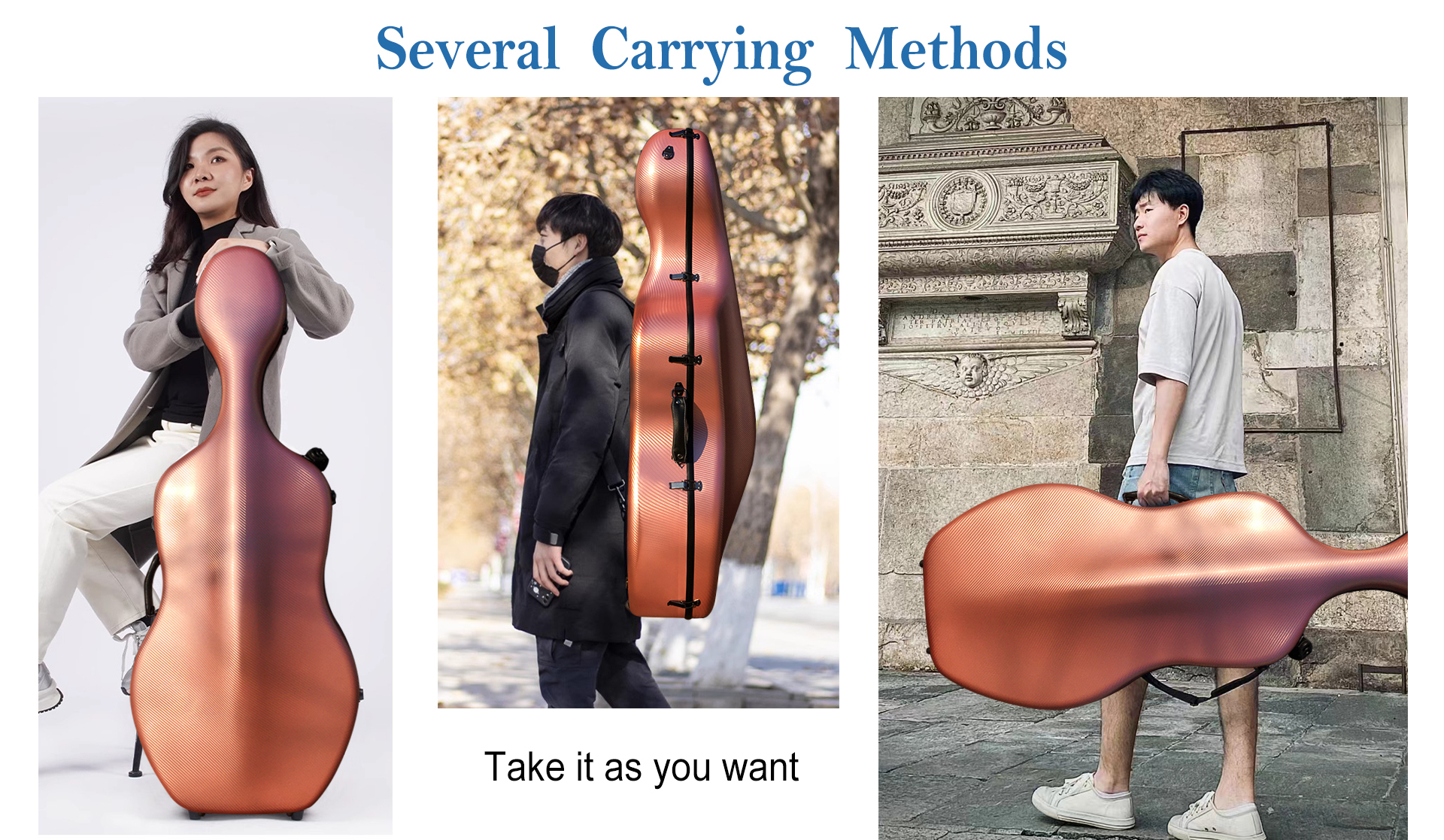 4/4 Full Size Cello Case Carbon Fiber Cello Box For 4/4 Cello Rose gold Strong light Cello Cases 
