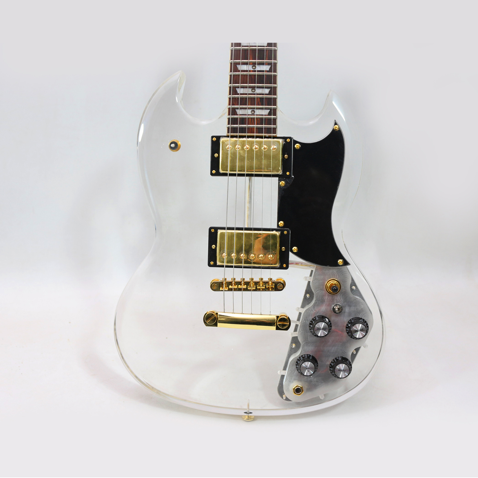 Yinfente Custom LED Light Electric Guitar Maple Acrylic Body Crystal Guitar Sweet Tone SG Electric guitar
