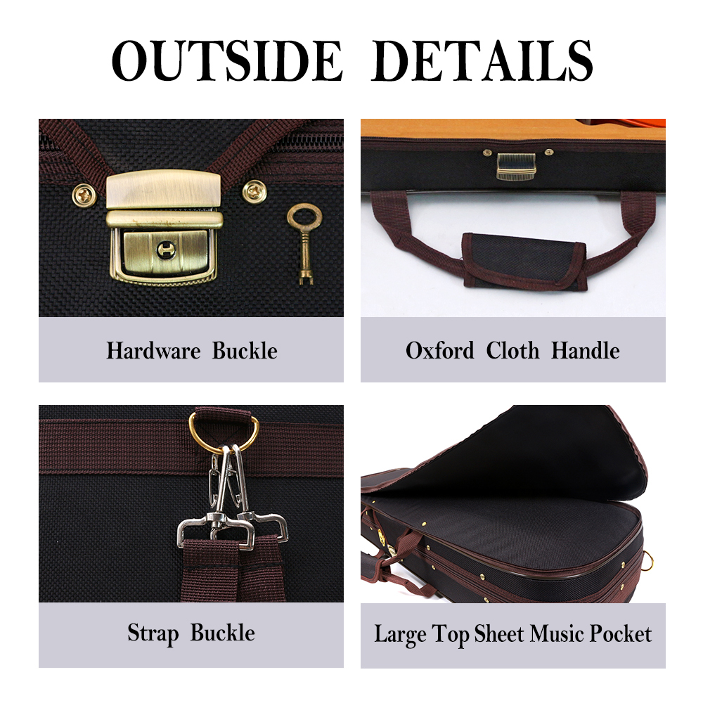 yinfente New Violin Case 4/4 Full Size Violin Box Wooden Oblong Cases for Violin Straps