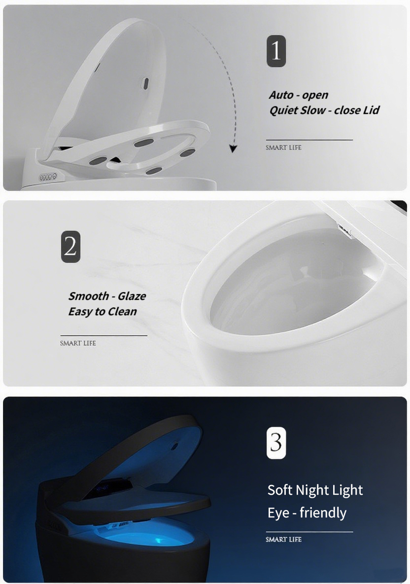 Customizable Intelligent Toilet WC with LED Display, Self - Cleaning Nozzle & Night Light