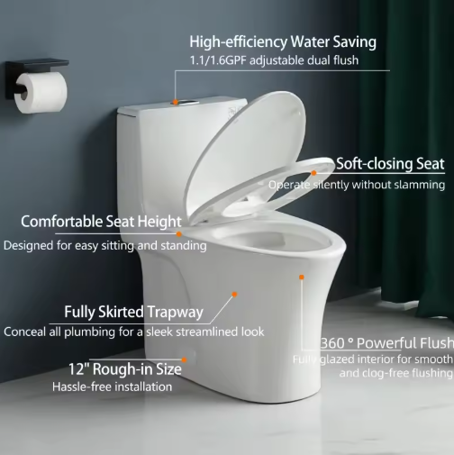 Factory Direct Siphonic One-Piece Ceramic Toilet with Soft Close Seat WC for Mexico Market