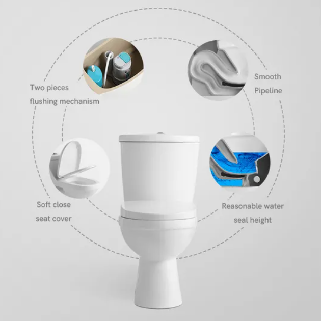 Ceramic Washdown Two Piece Toilet | Dual Fitting Water Saving S-trap Inodoro OEM Factory