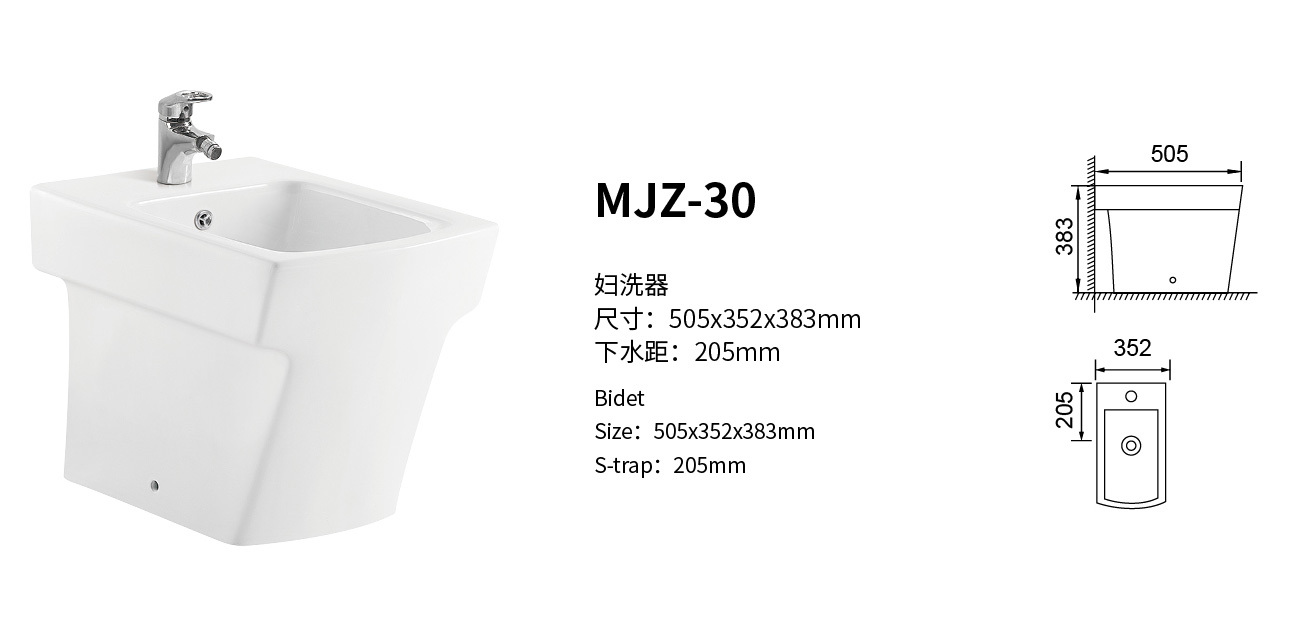 Modern Ceramic Floor Mounted Bidet S-Trap 205mm White Bathroom Bidet Bowl for Hotel and Home | AiDi Sanitaryware