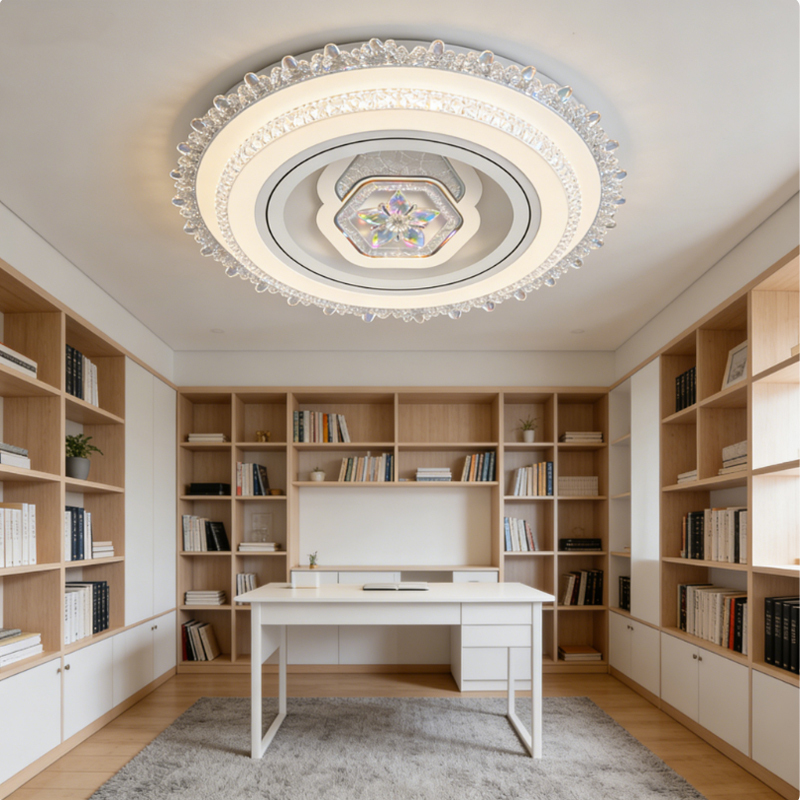 Luxury Crystal Dimmable 3 Color Temperature Round LED Flush Mount Ceiling Light | Crystal Decor Remote Control Flicker-Free Eye-Caring Ceiling Lamp for Luxury Home Bedroom Living Room Dining Room Foyer Hallway, 48W 3000K-6500K Luxury Crystal Dimmable Round LED Ceiling Light with Remote Control LED Ceiling Light, Dimmable Light, Crystal Decor, Eye-Caring Lamp, Flush Mount Light,Glass ceiling light