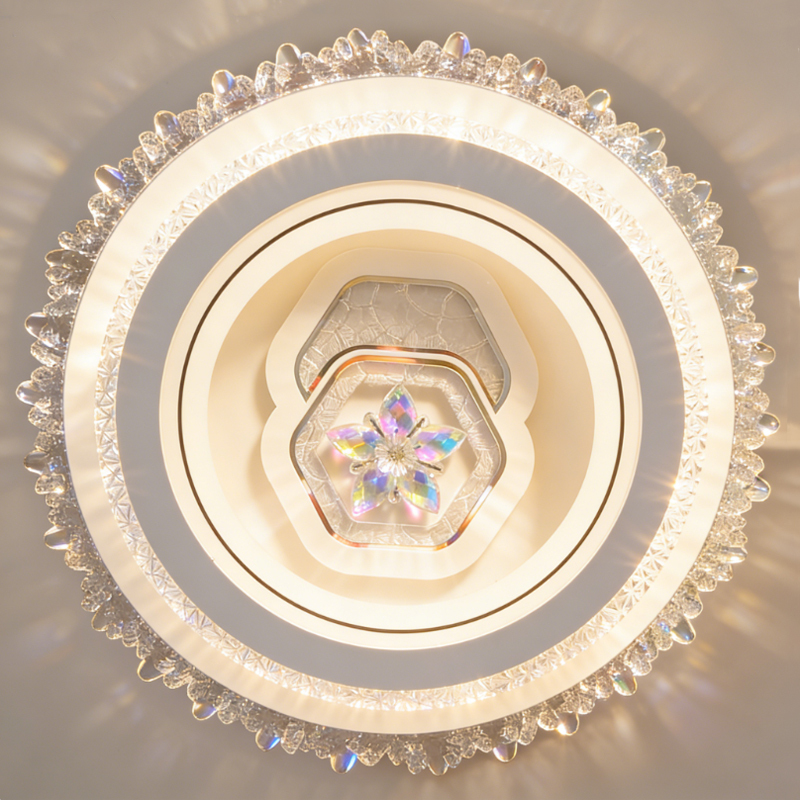 Luxury Crystal Dimmable 3 Color Temperature Round LED Flush Mount Ceiling Light | Crystal Decor Remote Control Flicker-Free Eye-Caring Ceiling Lamp for Luxury Home Bedroom Living Room Dining Room Foyer Hallway, 48W 3000K-6500K Luxury Crystal Dimmable Round LED Ceiling Light with Remote Control LED Ceiling Light, Dimmable Light, Crystal Decor, Eye-Caring Lamp, Flush Mount Light,Glass ceiling light