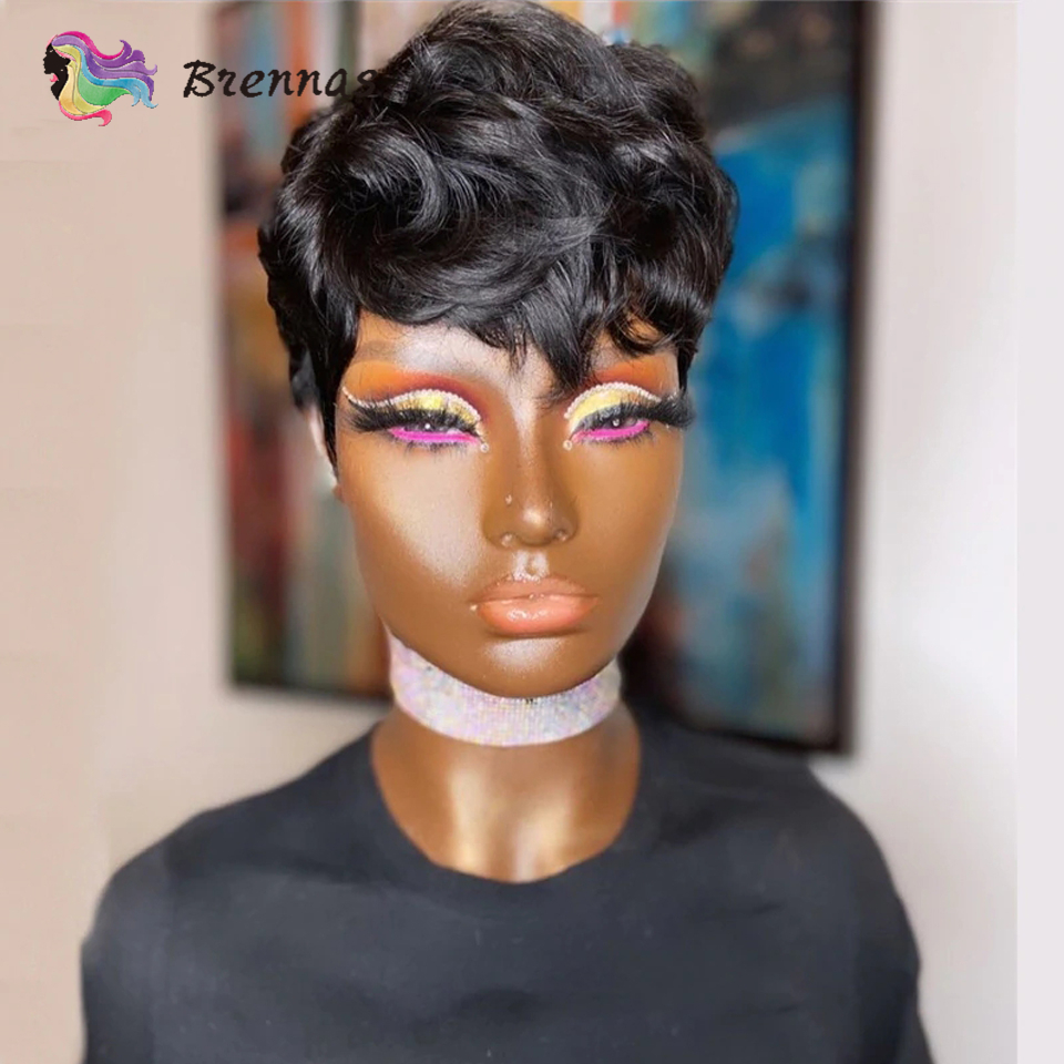 100 Human Virgin Hair Short Pixie Cut Human Hair Wigs Non Lace Wig