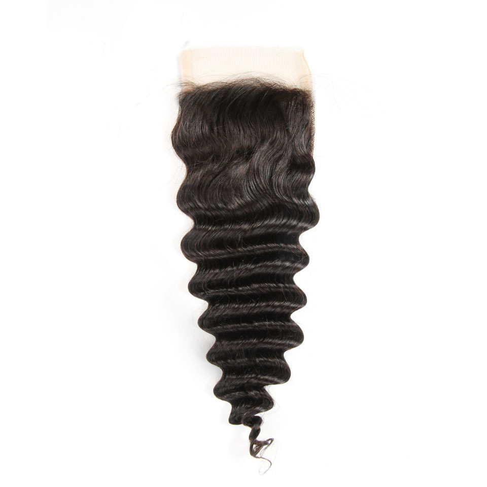 Deep Wave 4x4 Lace Closure Bleached Knots Human Hair Closure
