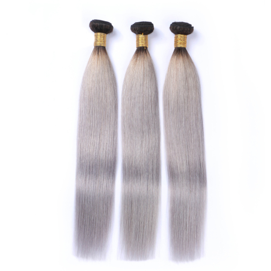 Silk Straight 1b Grey Ombre Brazilian Remy Hair Weave Silver Grey