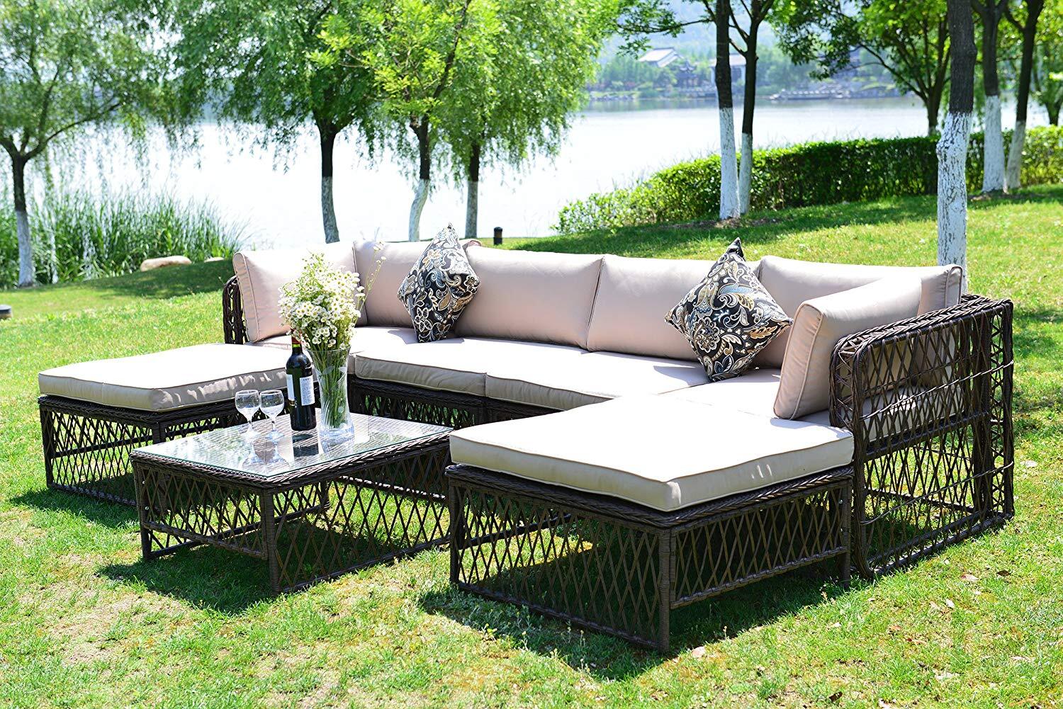 Outdoor Patio PE Wicker Rattan Sofa Sectional Furniture ...