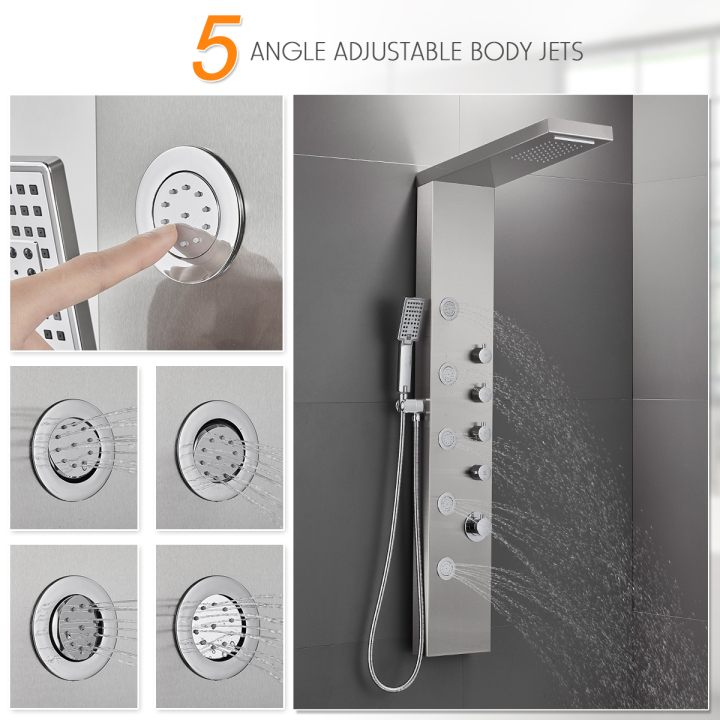 Rainfall Waterfall Shower Head Shower Panel System, Stainless Steel Bathroom Shower Panel Tower