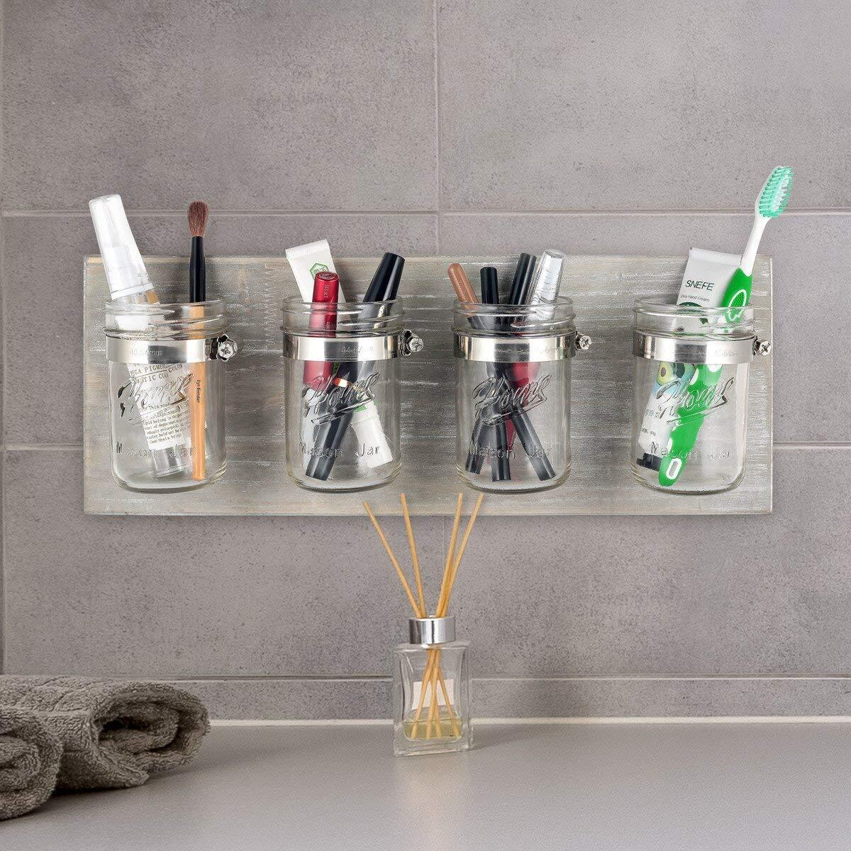 Mason Jar Organizer For Bathroom Office And Kitchen Utensil Holders Wall Decor