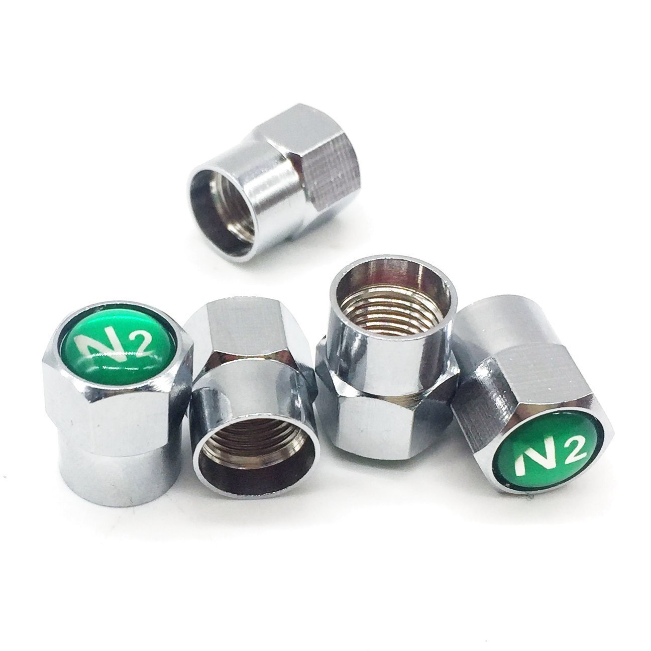 Godeson Chrome Plated Brass Tire Valve Stem Caps with N2 Nitrogen sign