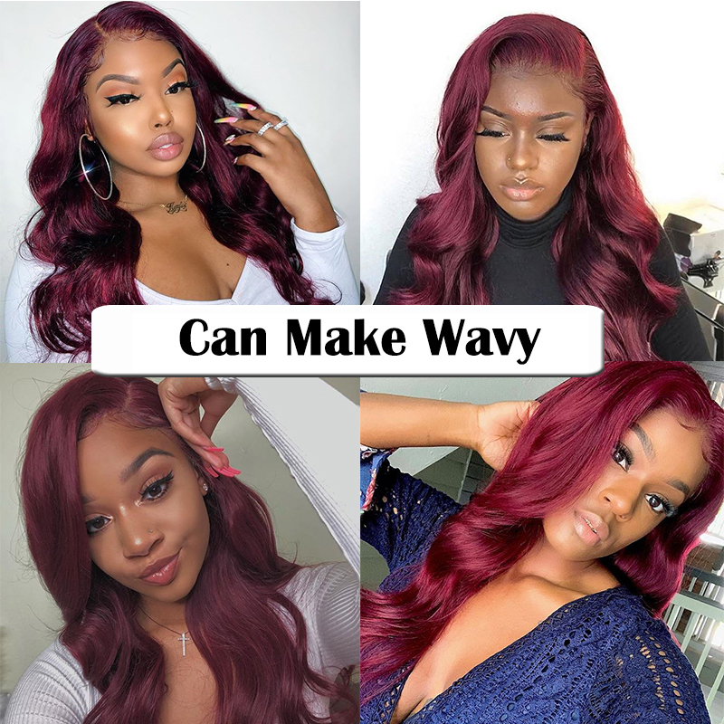 Blue Red 13x6 Lace Front Wig Straight Colored Human Hair Wigs 99J colorful wigs
