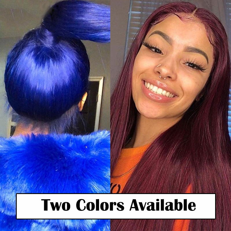 Blue Red 13x6 Lace Front Wig Straight Colored Human Hair Wigs 99J colorful wigs