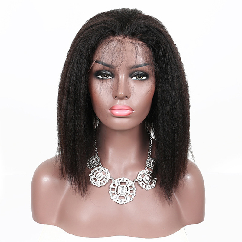 Kinky Straight 13x6 Lace Front Human Hair Wigs For Women Yaki Brazilian Short Bob Wig