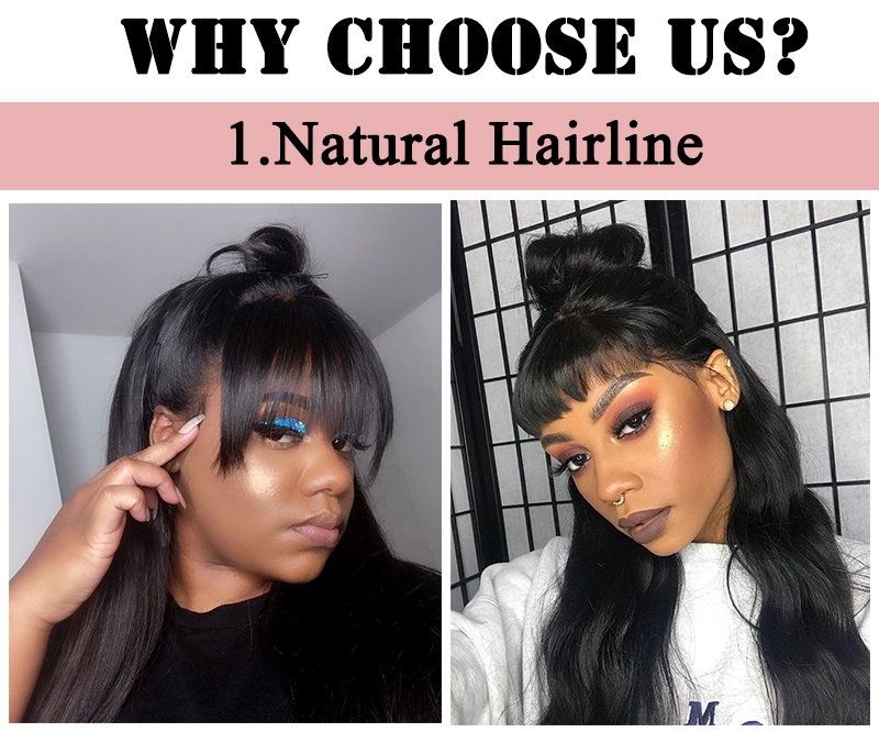 360 Lace Frontal Wig With Bangs 13x6 Straight Lace Front Human Hair Wigs For Women Pre Plucked With Baby Hair