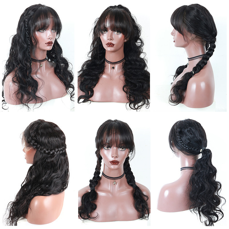 360 Lace Frontal Wig With Bangs Body Wave 180 Density 13x6 Lace Front Human Hair Wigs Pre Plucked With Baby Hair