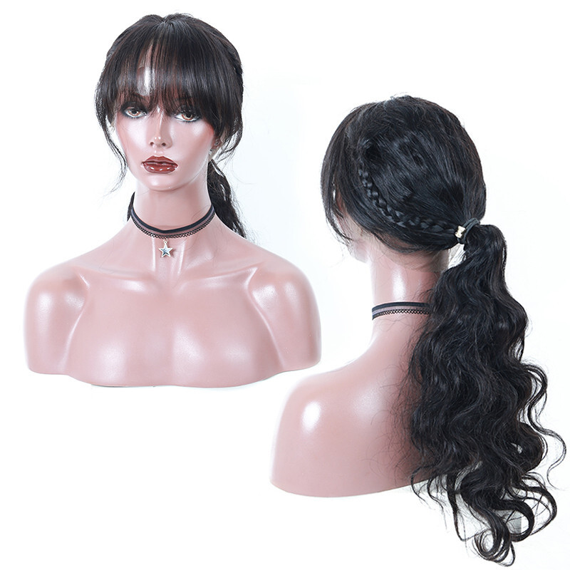 360 Lace Frontal Wig With Bangs Body Wave 180 Density 13x6 Lace Front Human Hair Wigs Pre Plucked With Baby Hair