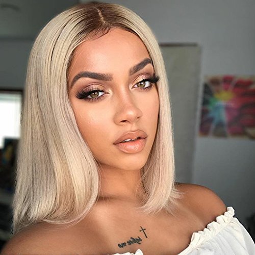 Ombre Platinum Blonde 4/60 Human Hair Full Lace Wigs with ...