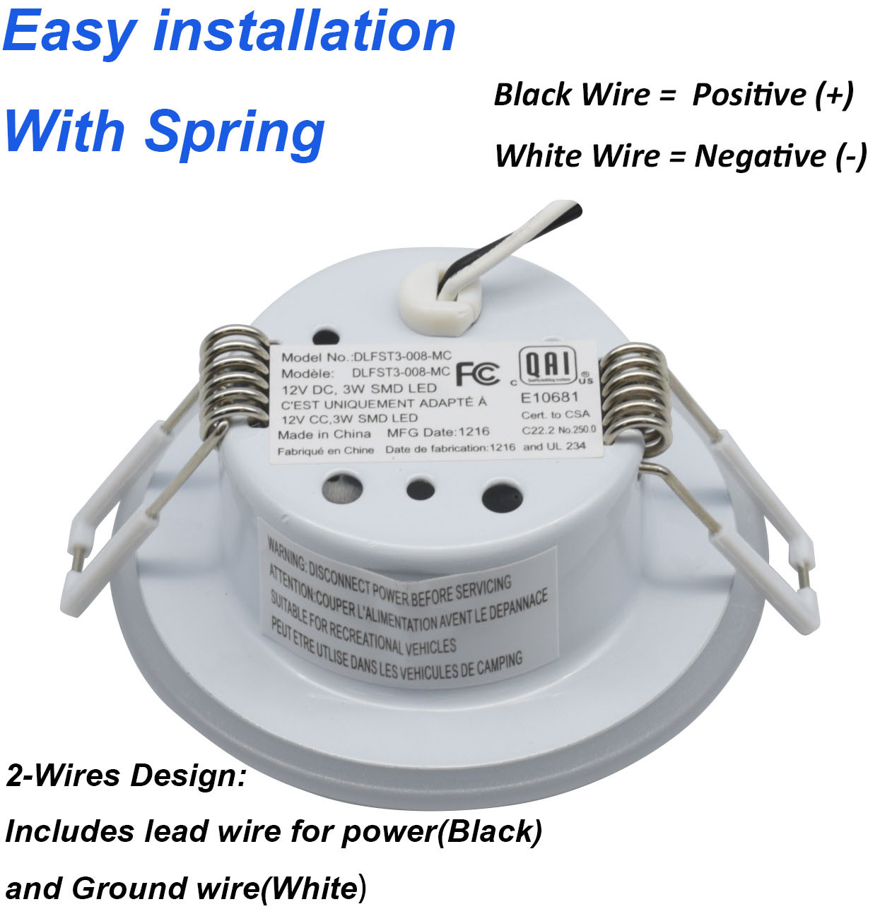 Facon 3 Inch LED RV Puck Light Full Aluminum Recessed Mount Down Light