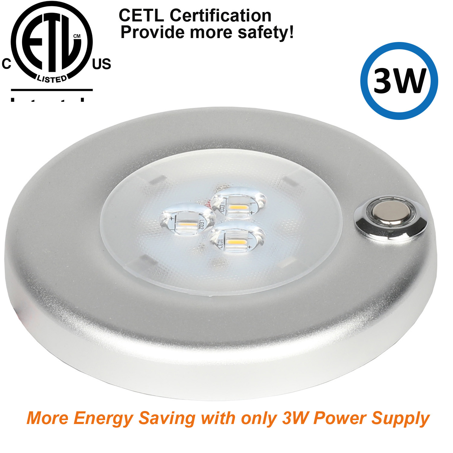 Facon LED RV Dome Light with Chrome Trim Ring 300 Lumens 4.5" Round