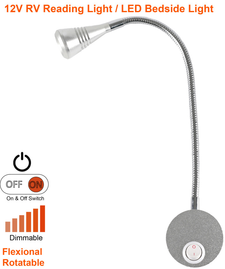 Facon 12V LED RV Reading Light Adjustable Bedside Lamp with On&Off
