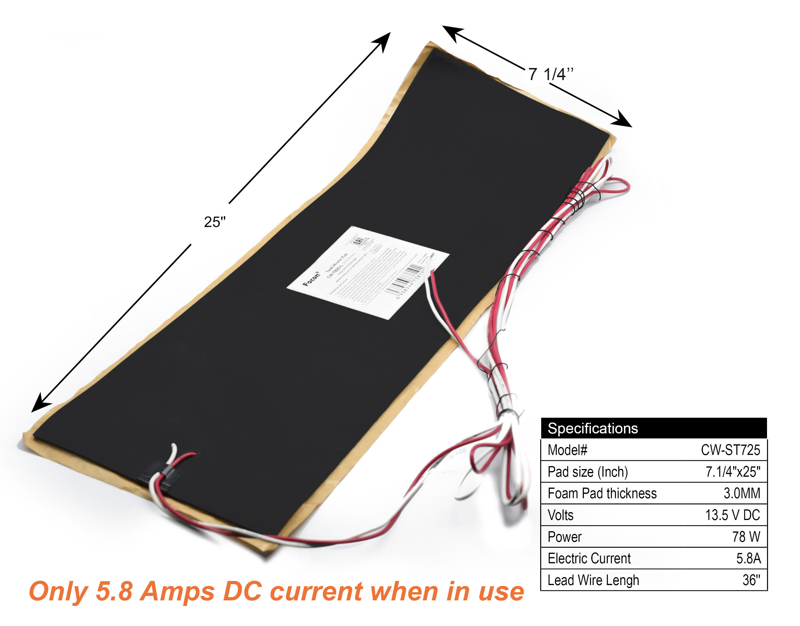 Facon 7 1/4"x25" Water Holding Tank Heater Pad for RV Motorhome Camper